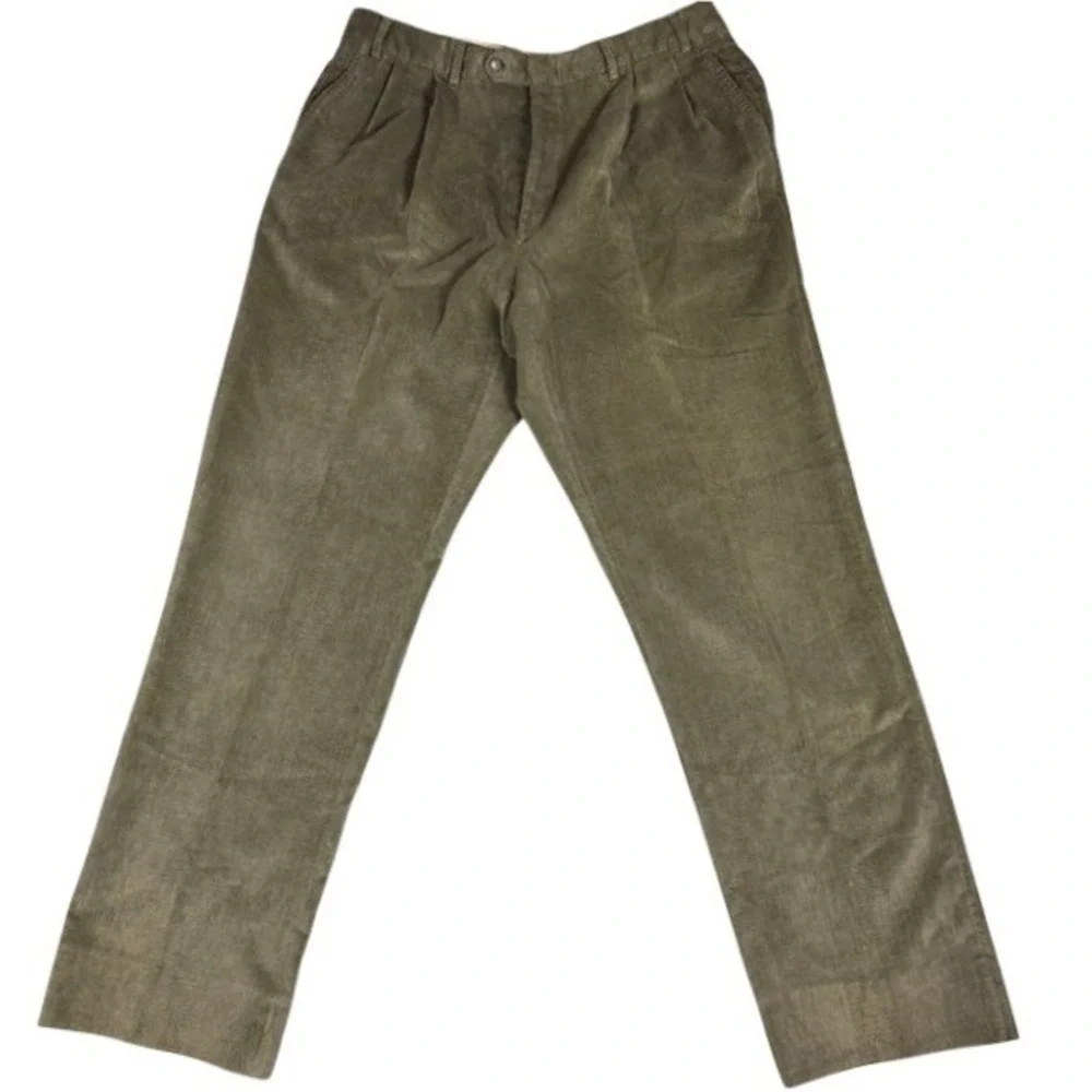 Berle Corduroy Pants Men's‎ 38R Olive Green Pleated Straight Leg F. Rees Co.